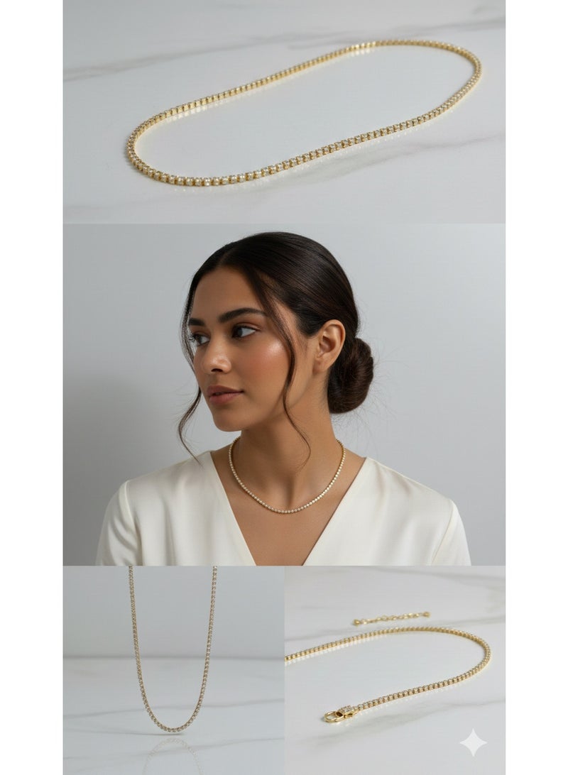 ورد قلادة تنس كلاسيكية من الستانلس ستيل المقاوم للصدأ - مطلية باللون الذهبي - جودة عالية لا يتغير لونها. - Image 3